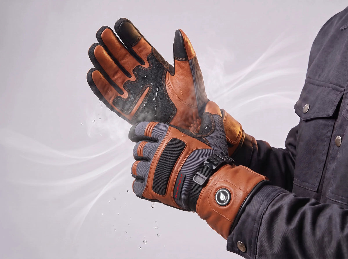 Waterproof & Windproof - Savior Heat Goatskin Leather Heated Work Gloves - Classic Brown
