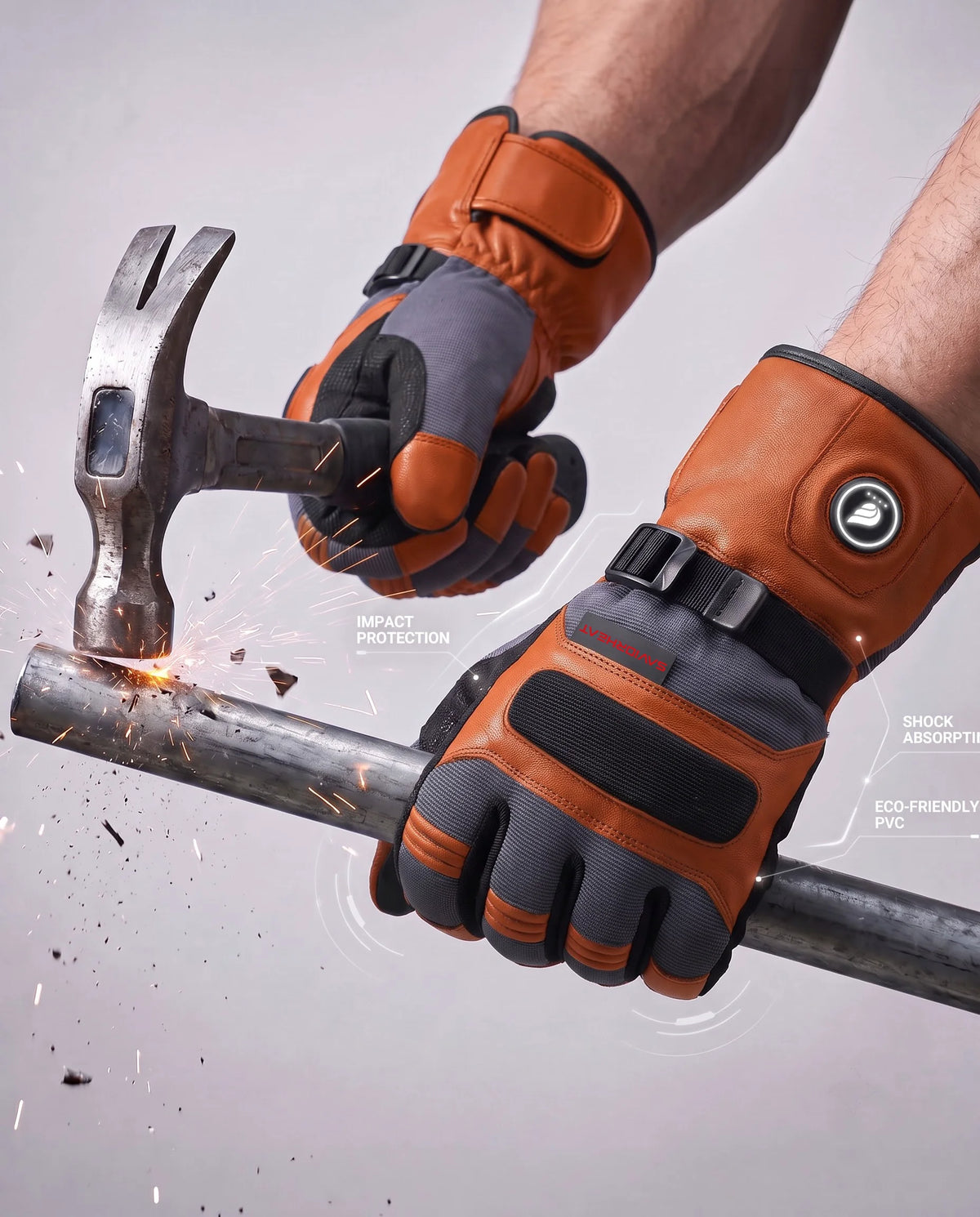 Impact Protection - Savior Heat Goatskin Leather Heated Work Gloves - Classic Brown