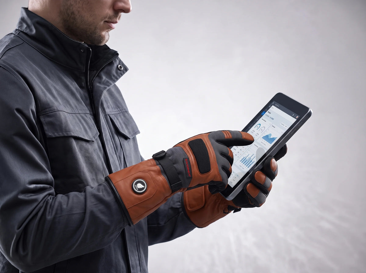 Touchscreen Friendly - Savior Heat Goatskin Leather Heated Work Gloves - Classic Brown