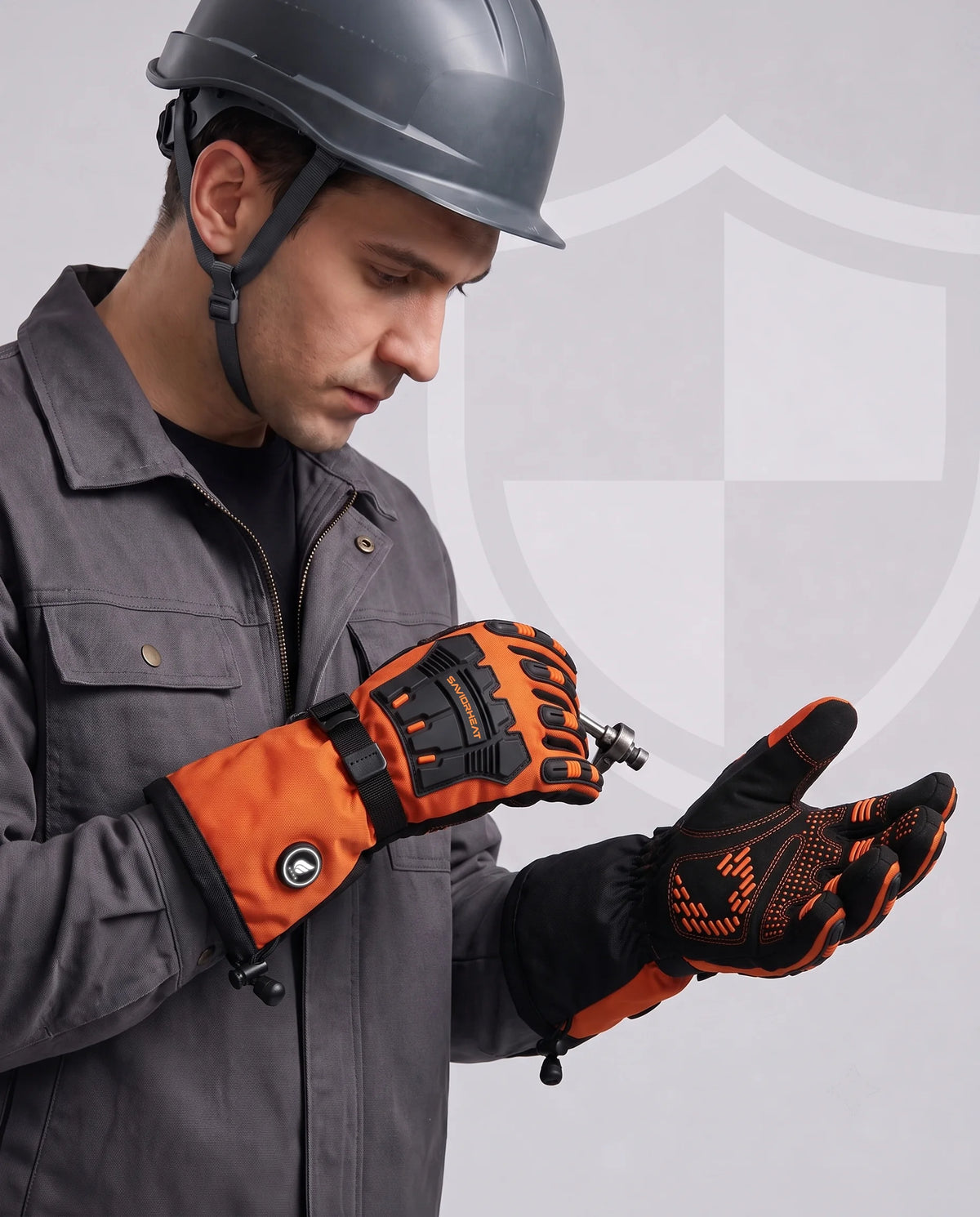 Reinforced Anti-Slip Grip - Savior Heat Heavy-Duty Heated Work Gloves - Hook-and-Loop Safety Orange
