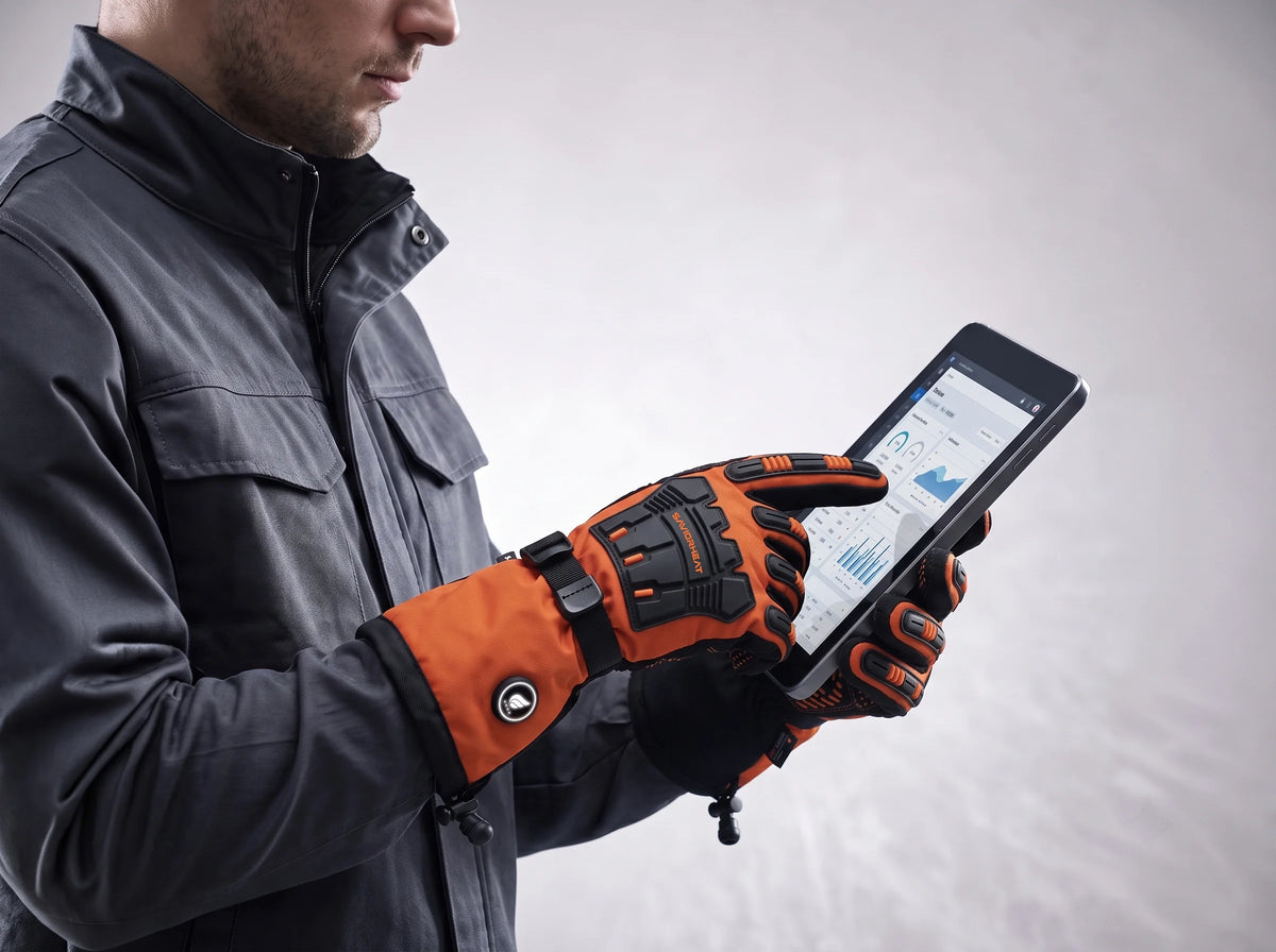 Touchscreen Friendly - Savior Heat Heavy-Duty Heated Work Gloves - Hook-and-Loop Safety Orange