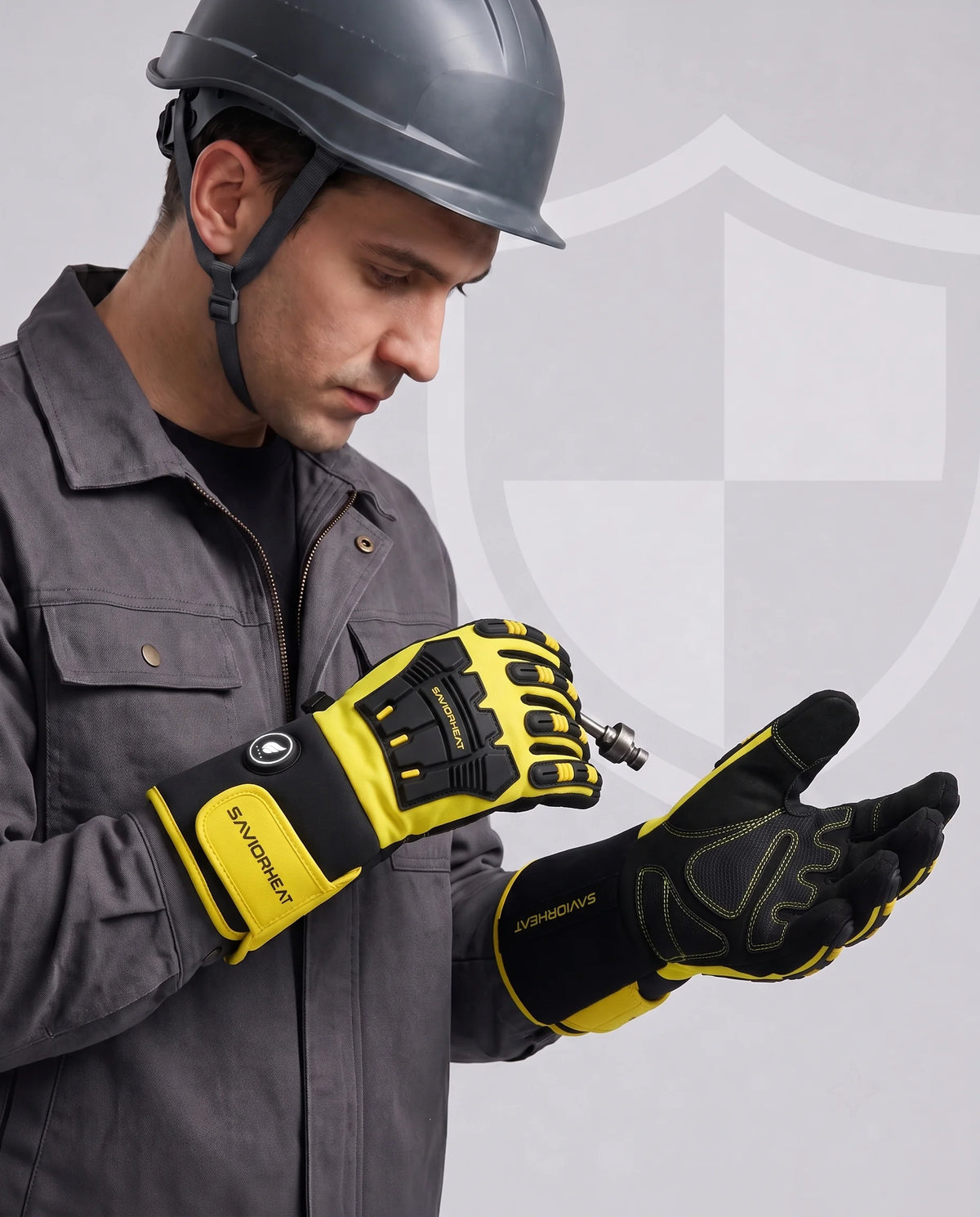 Reinforced Anti-Slip Grip - Savior Heat Heavy-Duty Heated Work Gloves - Cinch-Cuff Hi-Vis Yellow