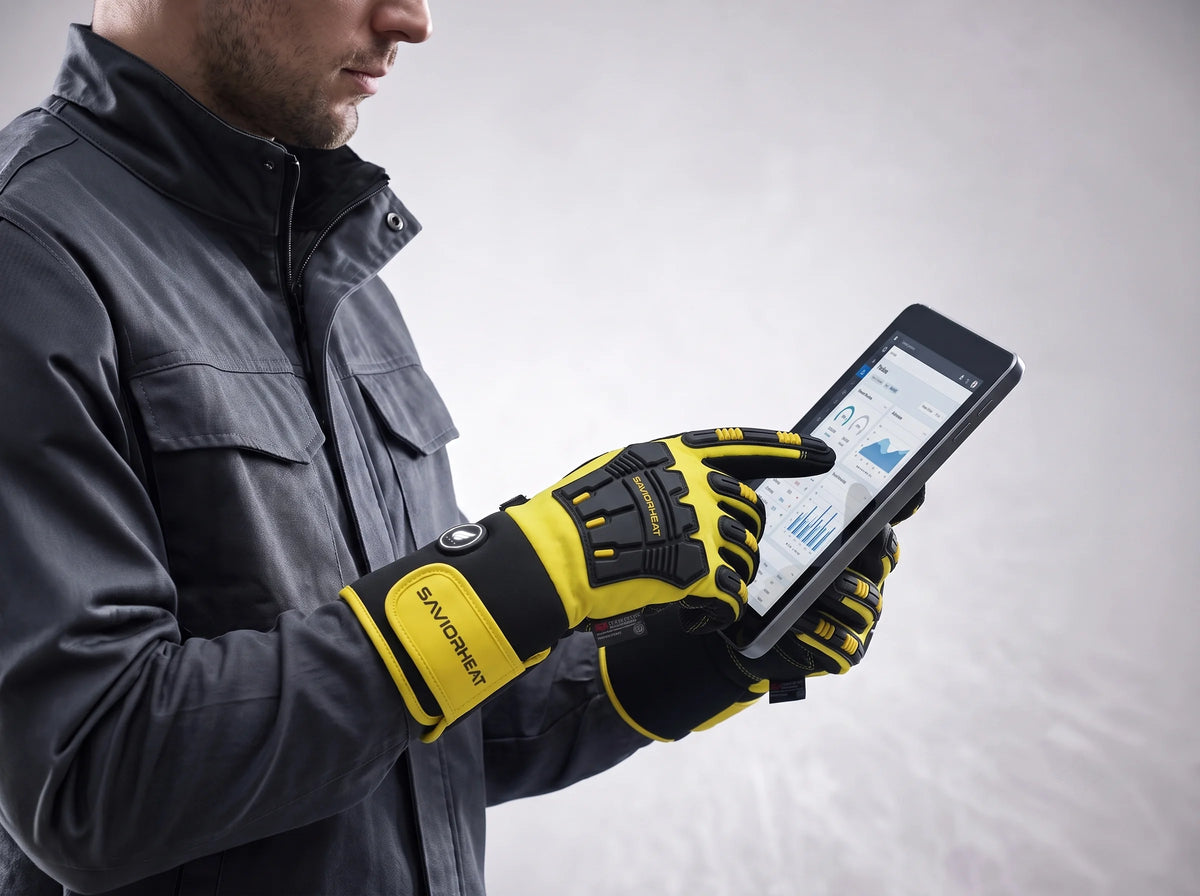Touchscreen Friendly - Savior Heat Heavy-Duty Heated Work Gloves - Cinch-Cuff Hi-Vis Yellow