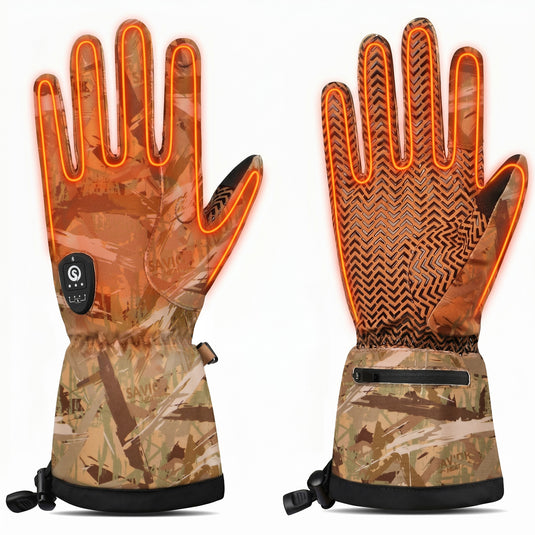 Powered by a unique EH system with far-infrared fiber heating elements extending from the back of the hand to the fingertips, these heated hunting gloves provide full-hand warmth.
