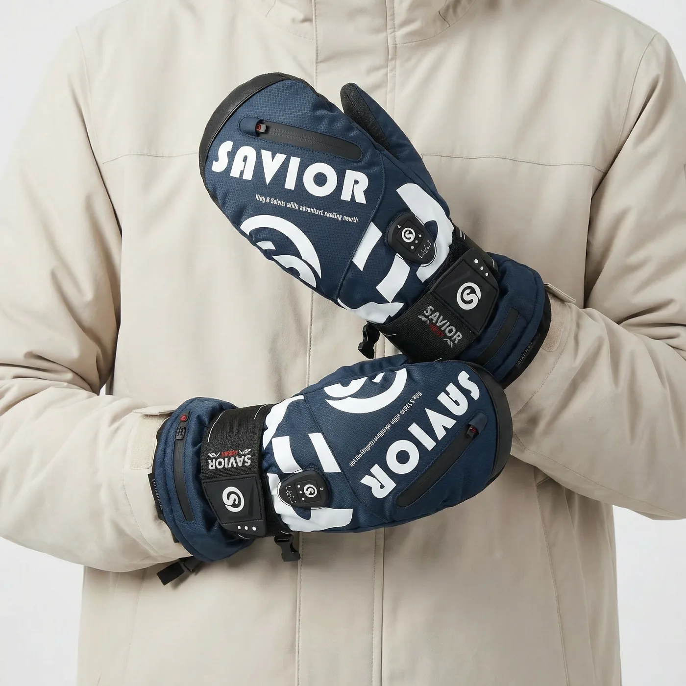 Savior Heat GVMP01 Pro Heated Snowboard Mittens 2.0 worn by model