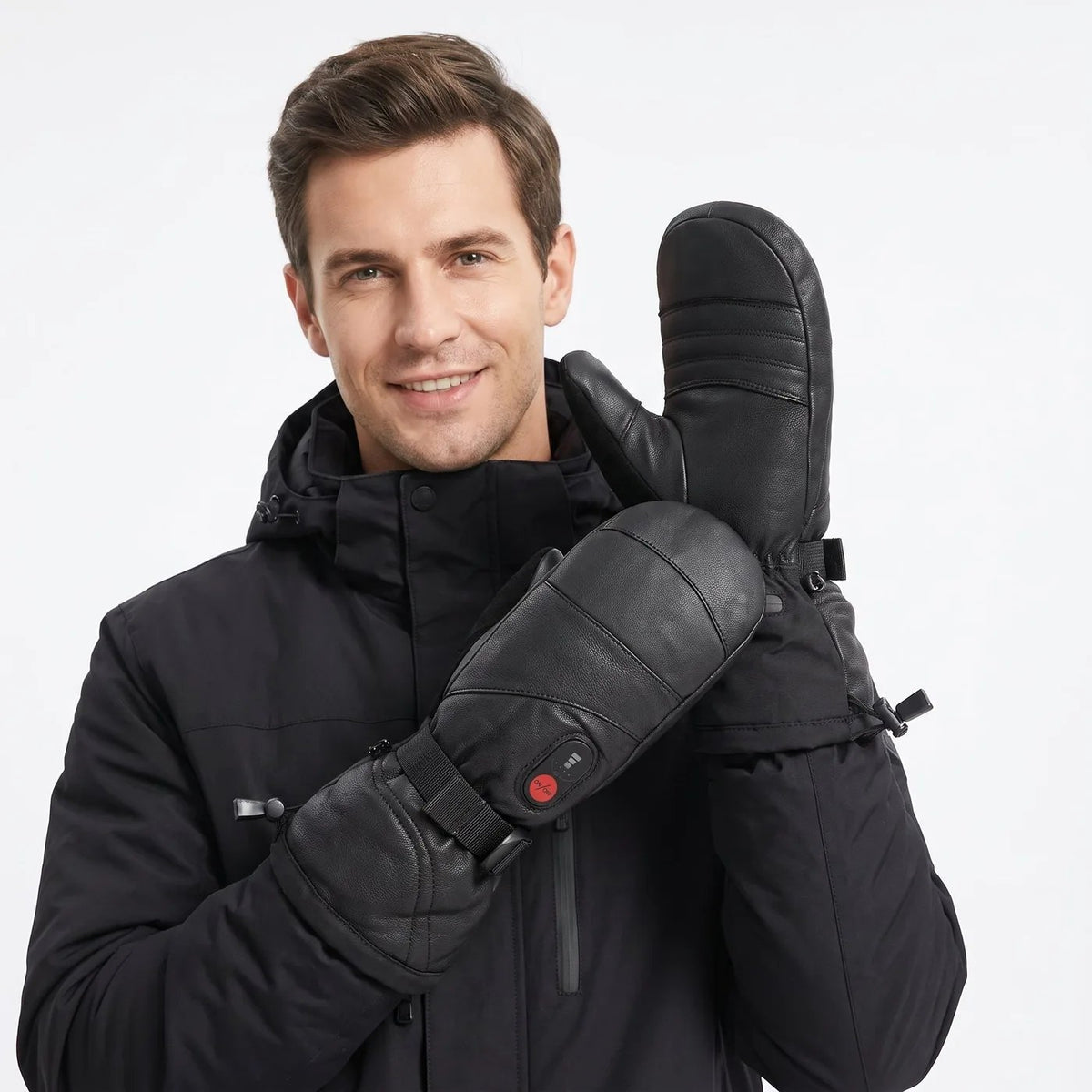 Savior Heat S38 Full-Leather Heated Mittens worn by model