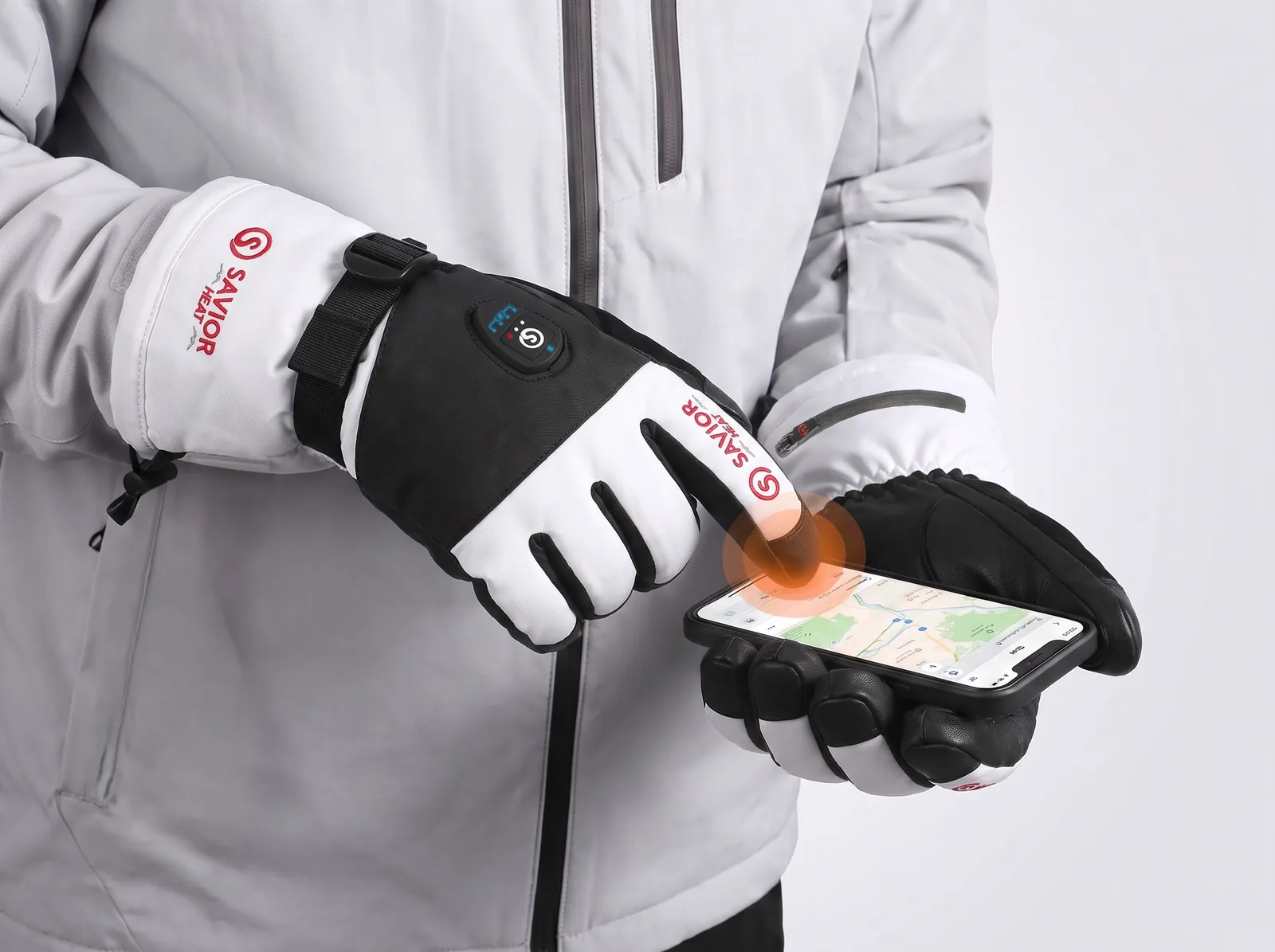 Touchscreen Friendly - Savior Heat SKGP01FW App Control Heated Ski Gloves 2.0