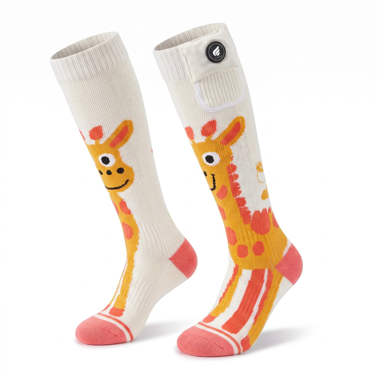 Giraffe-Print kids Heated Ski Socks 01