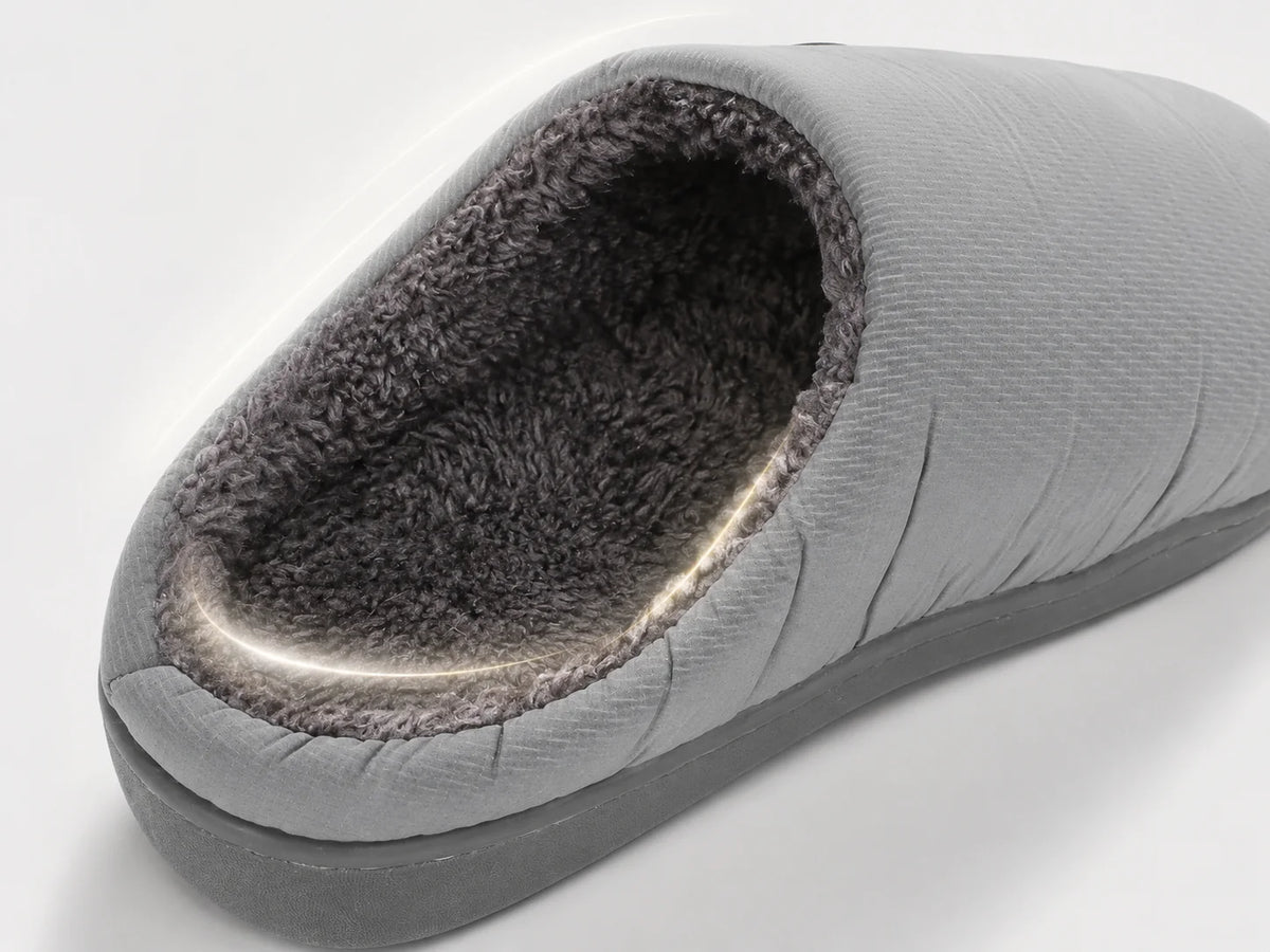 Easy Slip-On Heated Slippers with soft plush lining for cozy indoor foot warmth