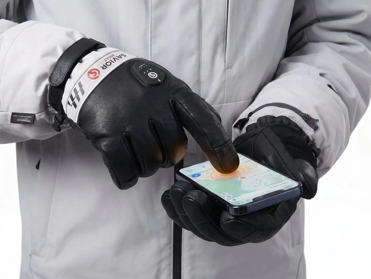 Touchscreen Friendly - Savior Heat SKGP03FW Goatskin Heated Ski Gloves 2.0