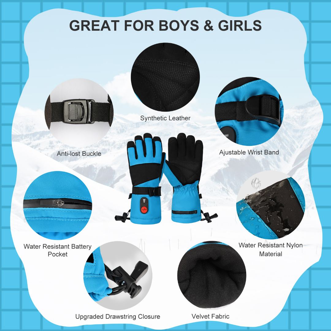 Savior Kids Heated Gloves - 7.4V Fast Heating, Touchscreen Compatible
