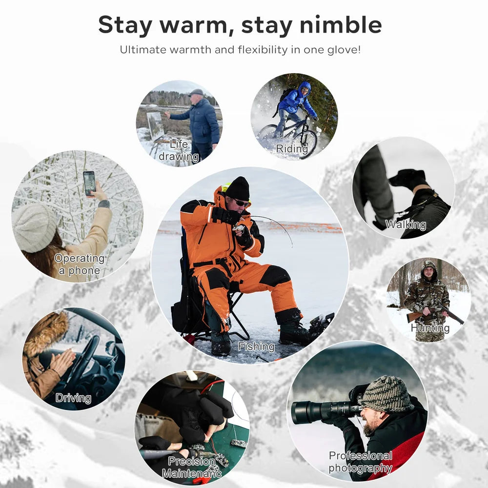 Fold Back Heated Fishing Gloves detail view