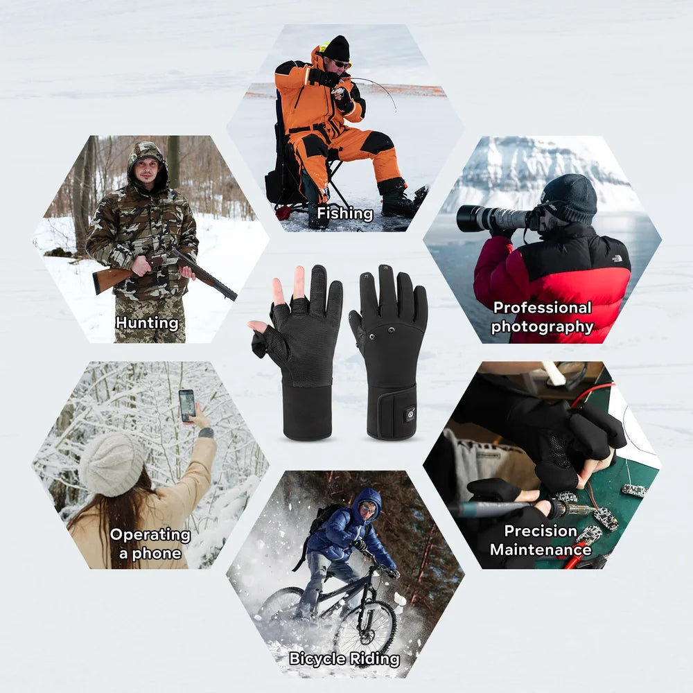 Fold Back Heated Fishing Gloves detail view