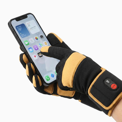Touchscreen compatible fingertips on Reinforced Palm Heated Work Gloves