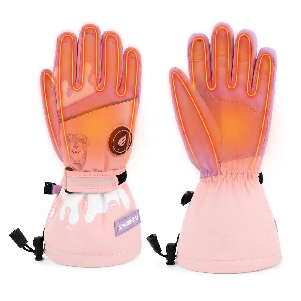 Heating zone coverage on Savior Heat Bear-Print Kids Heated Ski Gloves