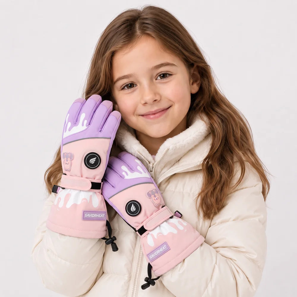 Savior Heat Bear-Print Kids Heated Ski Gloves additional product view