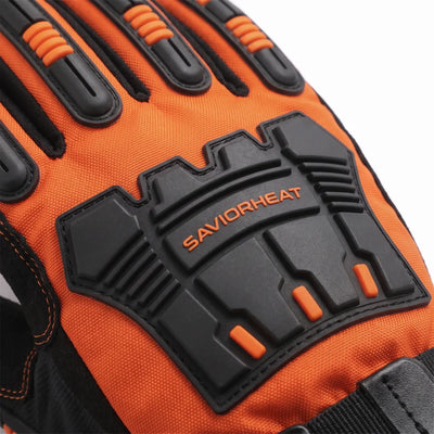 Savior Heat Heavy-Duty Heated Work Gloves - Hook-and-Loop Safety Orange for heavy-duty work use