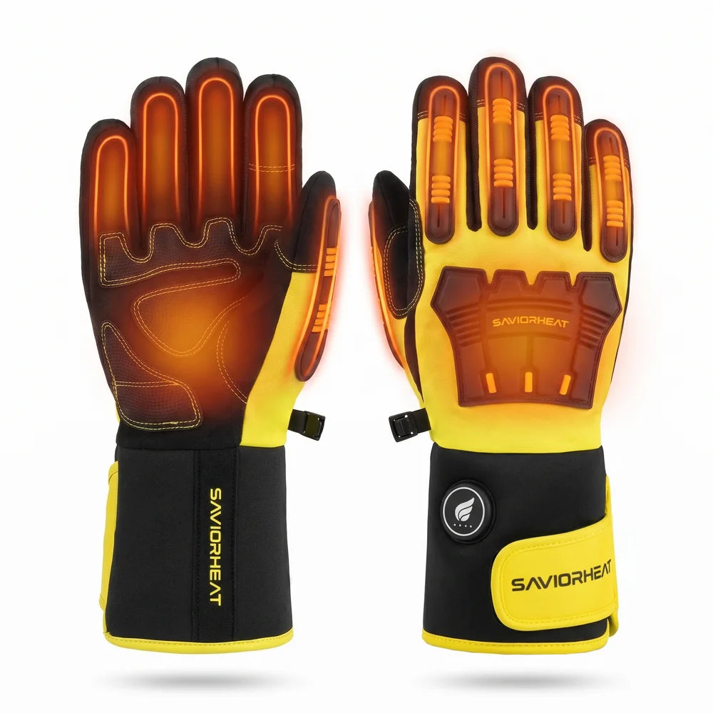 Heating zone coverage on Savior Heat Heavy-Duty Heated Work Gloves - Cinch-Cuff Hi-Vis Yellow