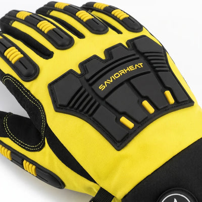 Savior Heat Heavy-Duty Heated Work Gloves - Cinch-Cuff Hi-Vis Yellow in water-resistant construction