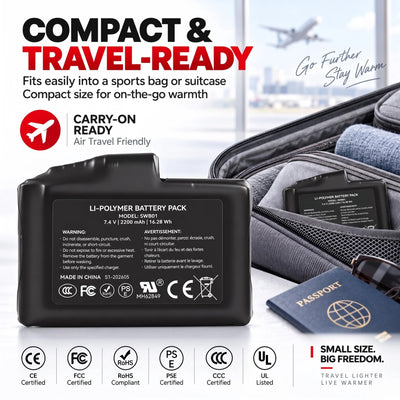 Batería recargable de iones de litio de 7,4 V y 2200MAH para calefacción, guantes, calcetines, sombrero, pasamontañas, máscara de esquí, ropa interior térmica (2 piezas incluidas)