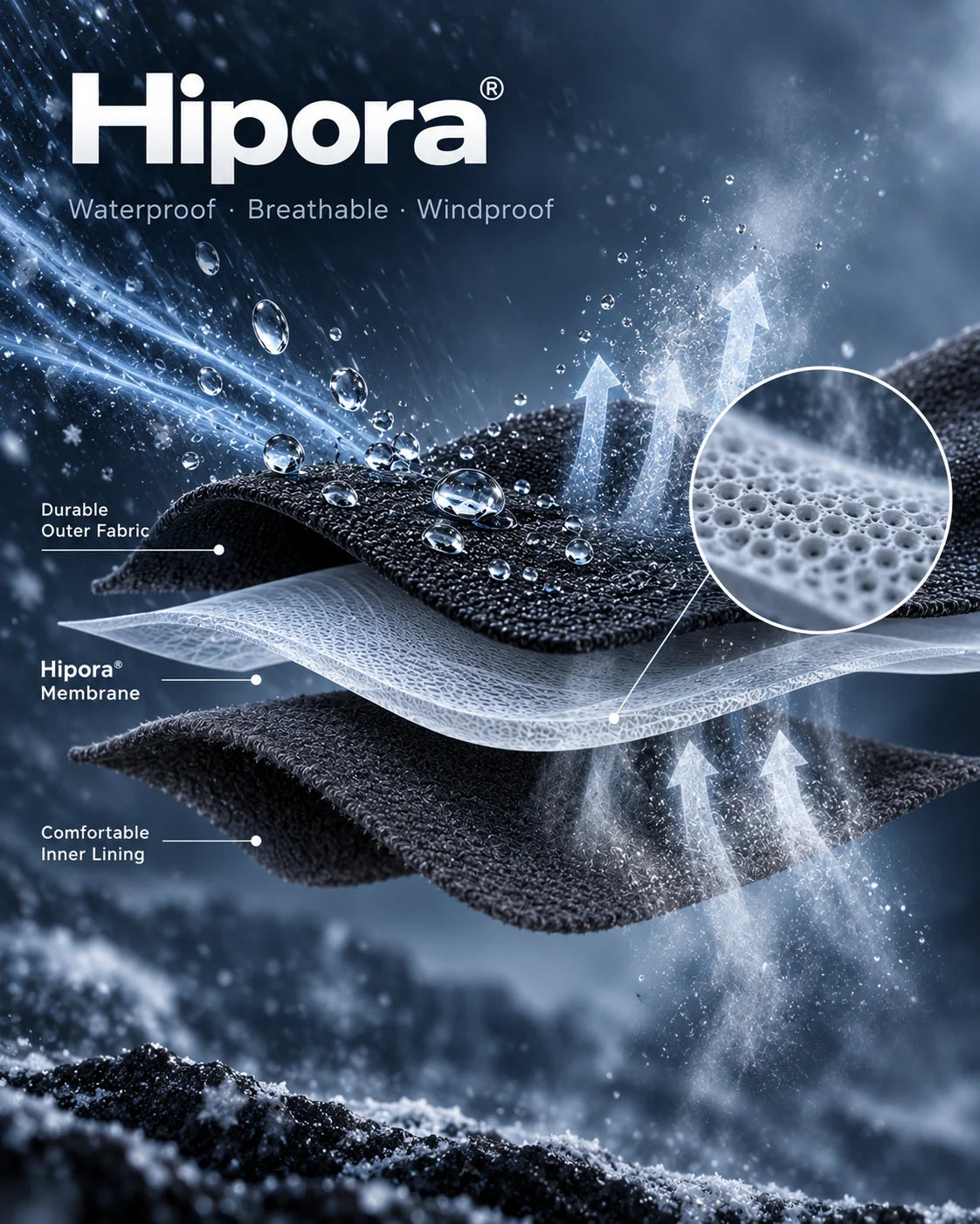 SAVIOR HEAT Hipora® waterproof windproof breathable membrane technology