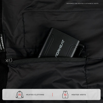 SAVIORHEAT battery pack placed inside a heated vest pocket