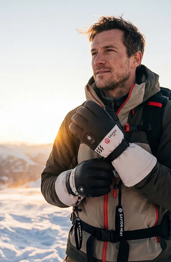 Savior Heat heated ski gloves for men in snowy mountain conditions