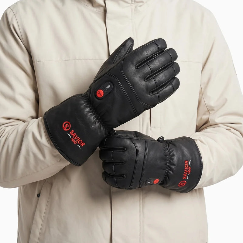 Load image into Gallery viewer, Full Leather Heated Gloves for skiing
