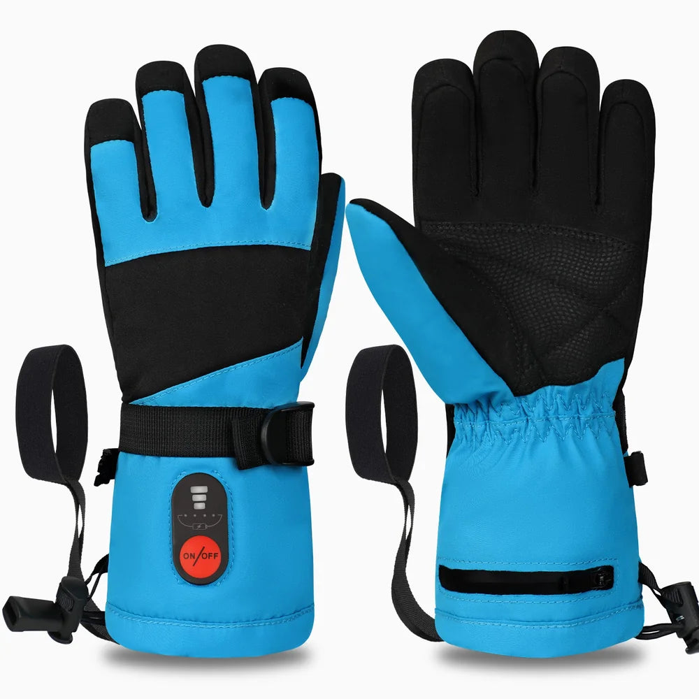 Heat setting control on Kids Heated Gloves Blue