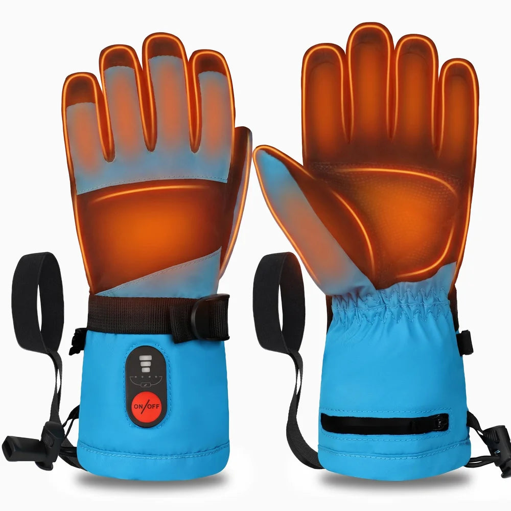 Heating zone coverage on Kids Heated Gloves Blue