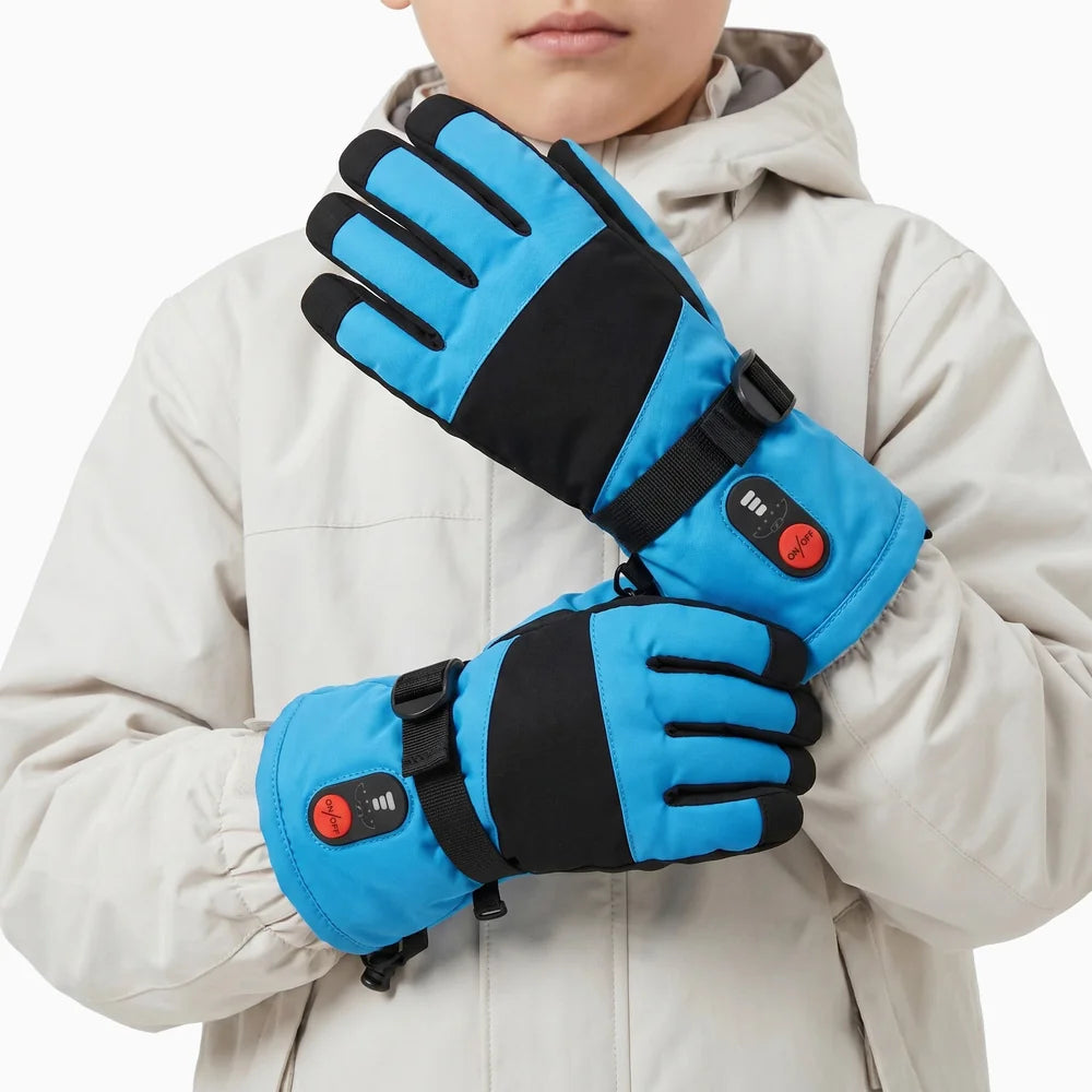 Kids Heated Gloves Blue for outdoor winter use