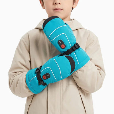 Savior Heat SKGL01MB Kids Heated Mittens Blue worn by model