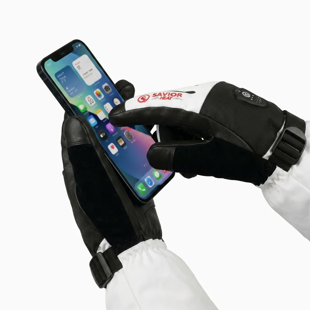 Touchscreen compatible fingertips on Heated Ski Gloves