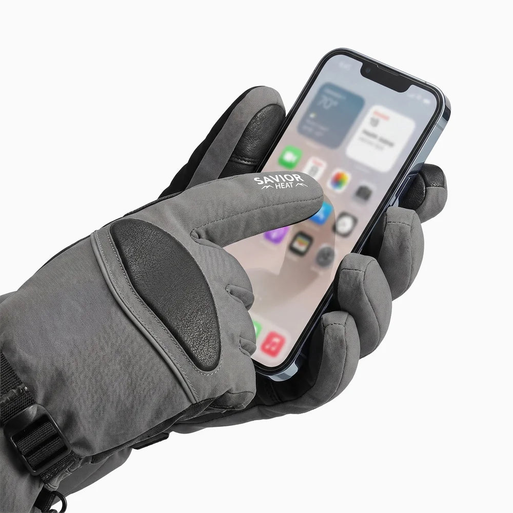Touchscreen compatible fingertips on Heated Ski Gloves