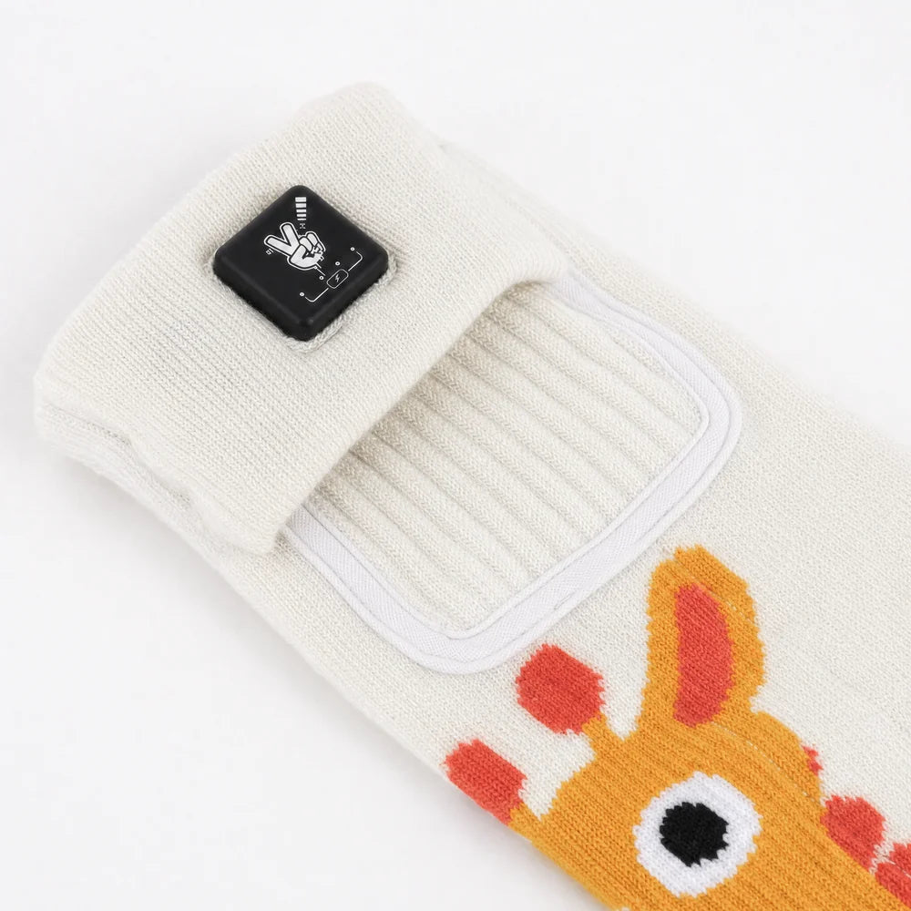 Savior Heat Giraffe-Print kids Heated Ski Socks for skiing and snowboarding