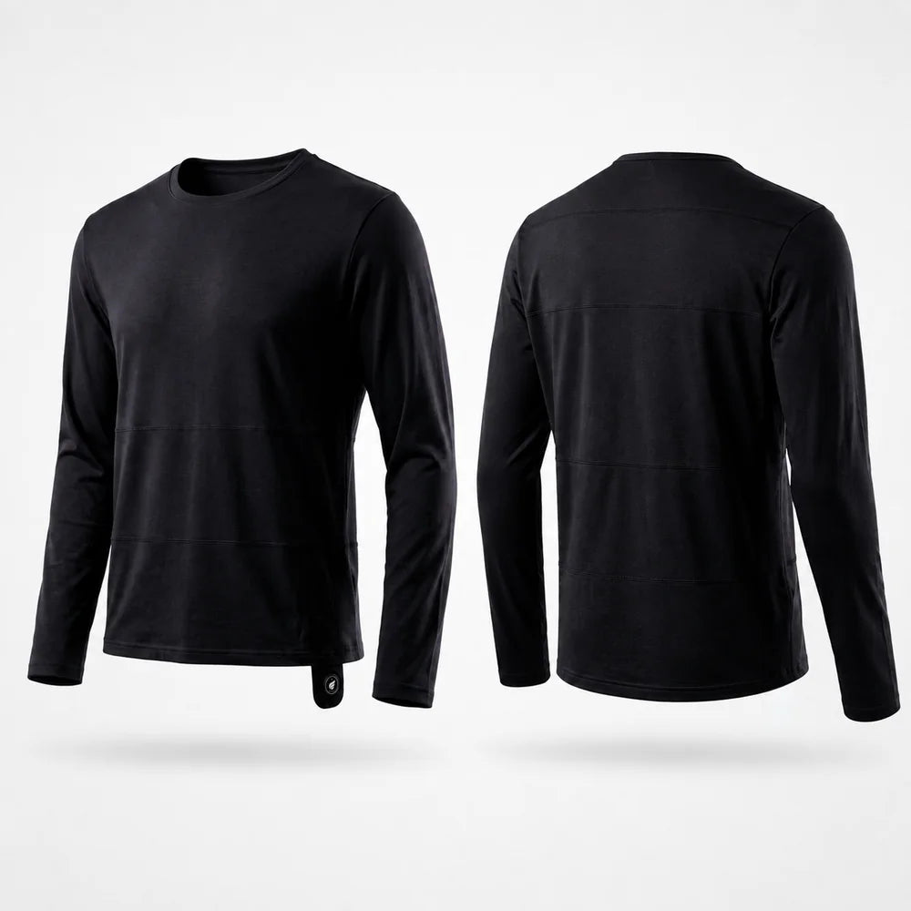 Heating zone coverage on Savior Heat Men's Soft Wool-Blend Heated Base Layer Top