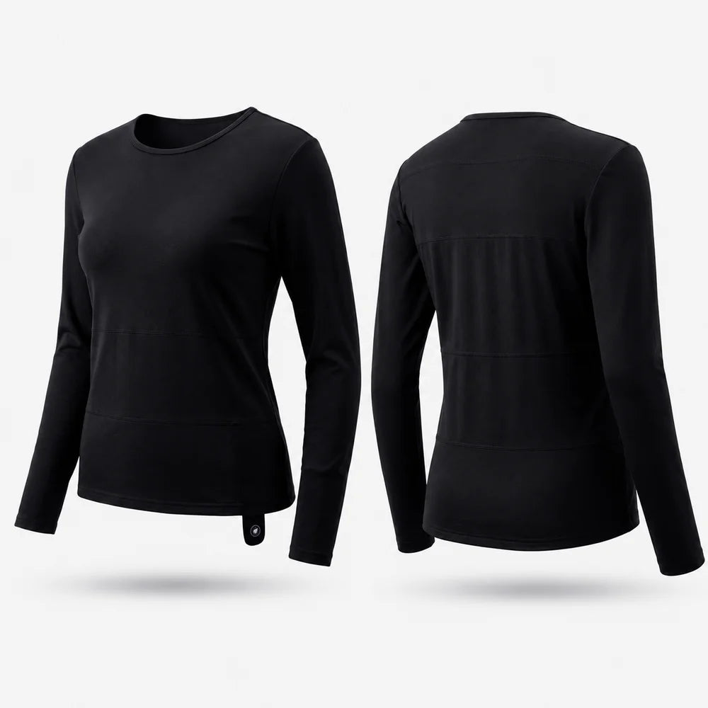 Heating zone coverage on Savior Heat Women's Soft Wool-Blend Heated Base Layer Top