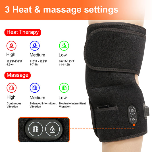 Spptty Heated Knee Brace Wrap,Electric Knee Heating Wrap 2 Gears Muscle  Pain Relief Vibration Massage Pad For Shoulder Leg US Plug  110‑240V,Vibration Massage Shoulder Wrap 