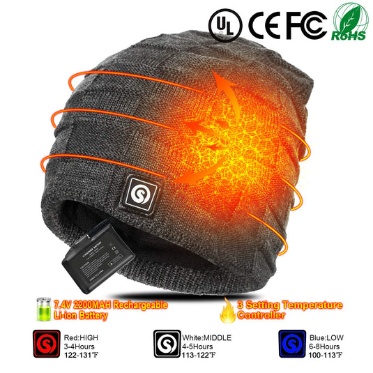 Chapeau chauffant hommes femmes batterie électrique hiver chaleur ski chapeau