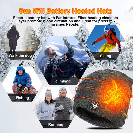 Chapeau chauffant hommes femmes batterie électrique hiver chaleur ski chapeau